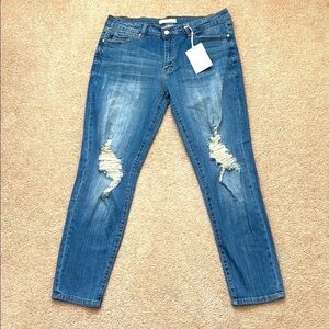 NWT KanCan Perfect Mid Rise Distressed Dark Wash Stretch Skinny Jeans - 2XL